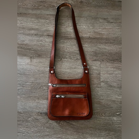 D’Luciano Handbags - D’Luciano Brown Leather Crossbody Organizer Bag Multi Zip Travel Purse